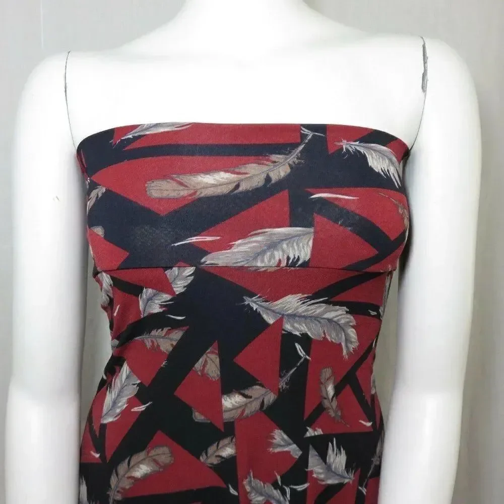New LuLaRoe Burgundy Black Gray Feather Print 2XS XXS Maxi Skirt Long Made USA